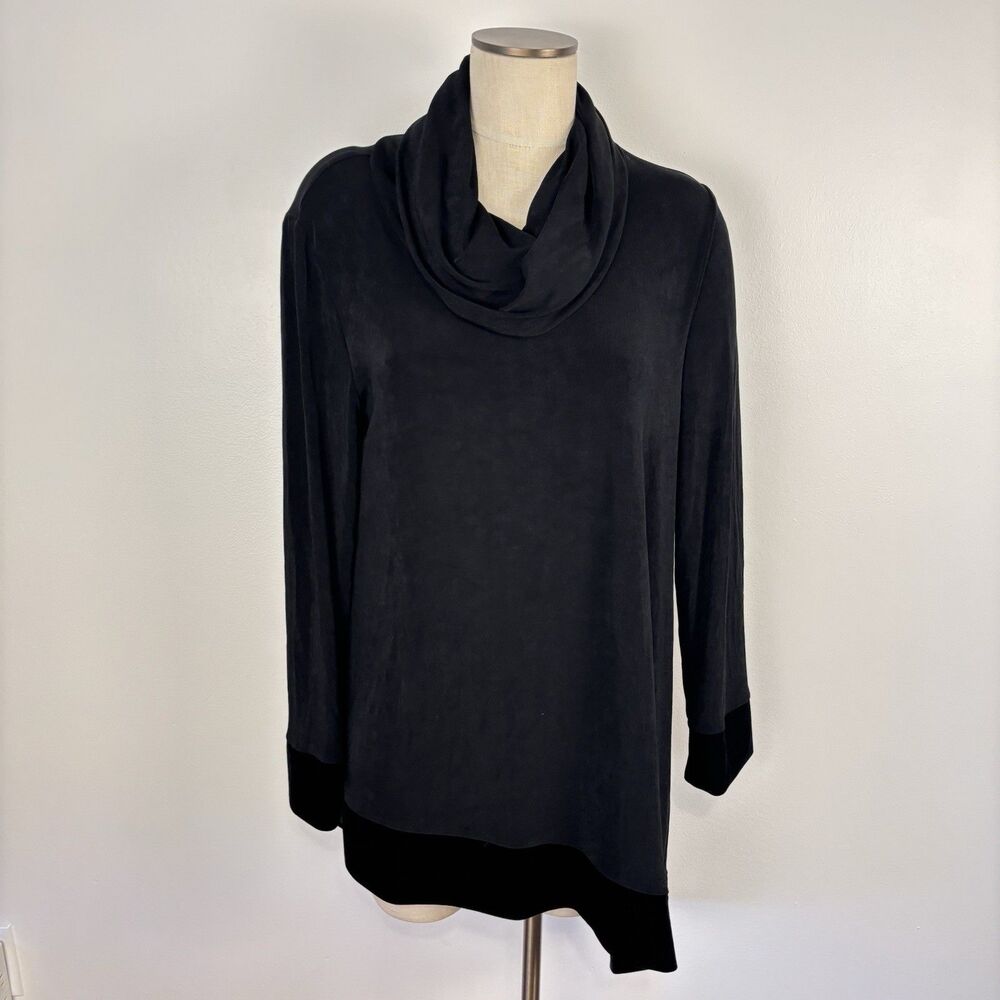 Travelers By Chico's Womens Black Blouse Top Shirt Tunic Size 3 / L Cowl Neck